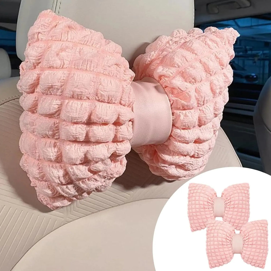 Cartoon Bowknot Car Neck Pillow & Lumbar Cushion – Cute Pink