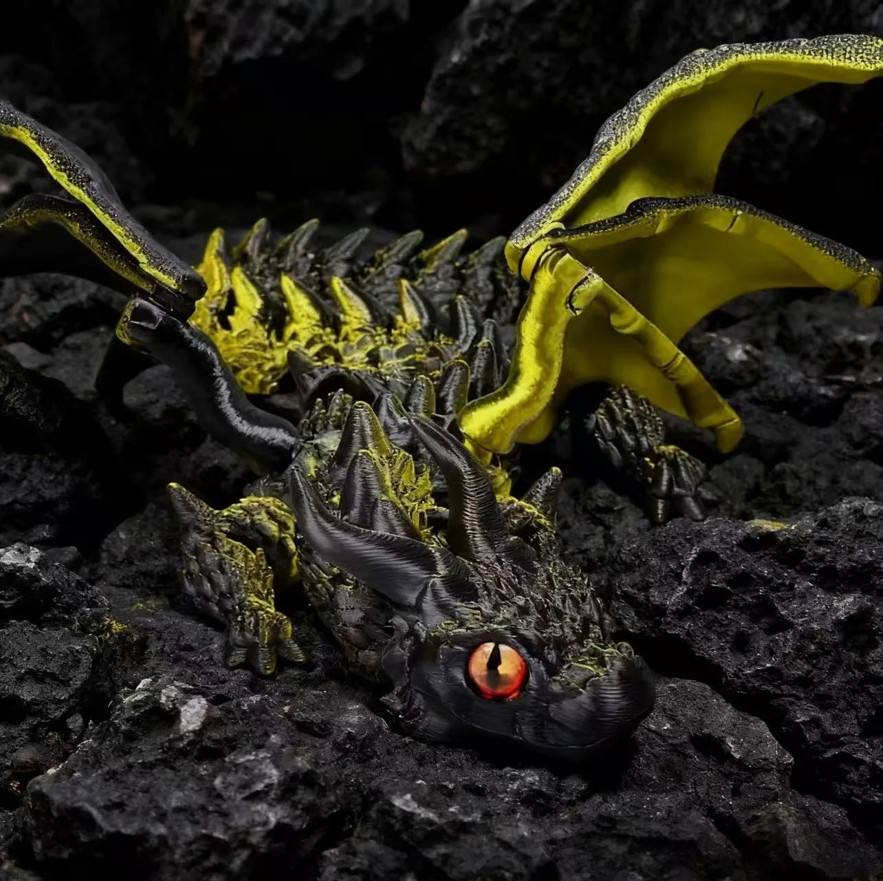 9- 3D Printing Fly Dinosaur Action Figure Mini Toys Home Desktop Zpaxo BLACKgold 22cm8.6in