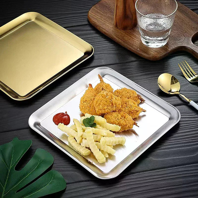 Luxury Square Stainless Steel Serving Tray,Coffee Tray,Desserts – Elegant Serving Platters For Cafe, Restaurant Bathroom Tray Zpaxo