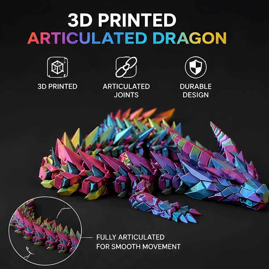 3D Printed Articulated Dragon Flexi Fidget Toy Posable Crystal Desk