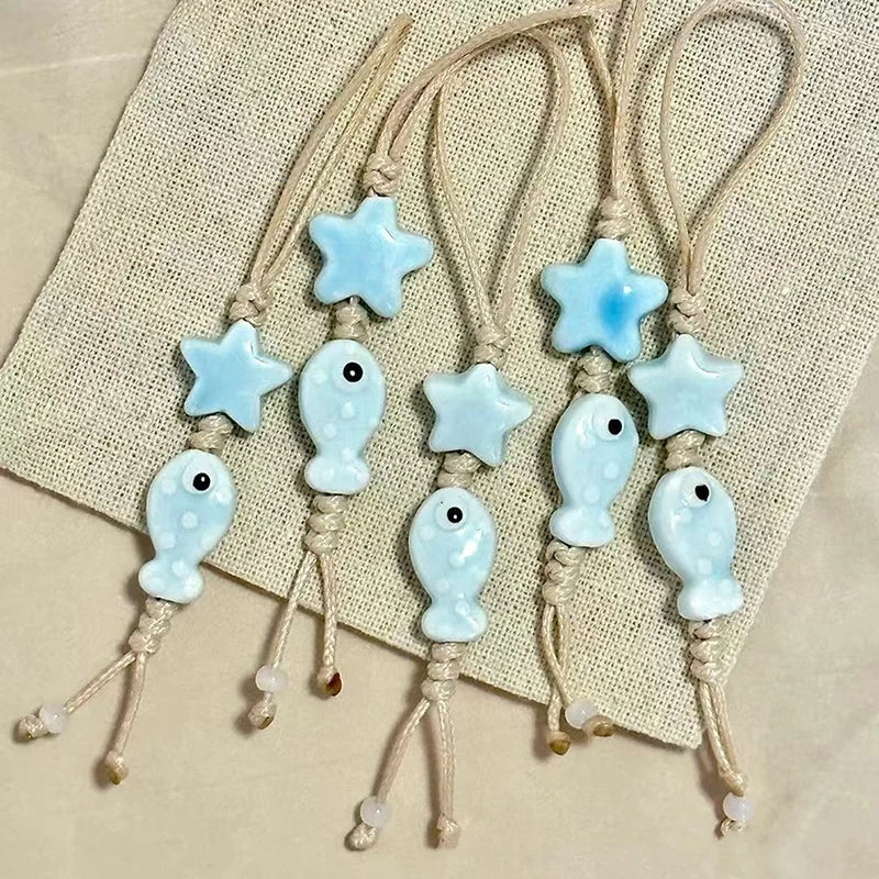 Cute Star Flower Phone Charm Strap Kawaii Ceramic Beaded Lanyard