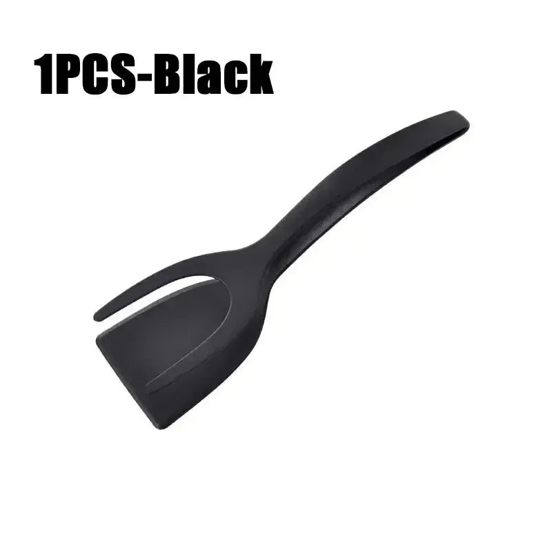 2-in-1 Egg Spatula Tongs Cooking Utensils Kitchen Accessories Pancake Cooking Machine Flip Pliers Nylon Clip Gadget Tools Zpaxo 1PCS-Black