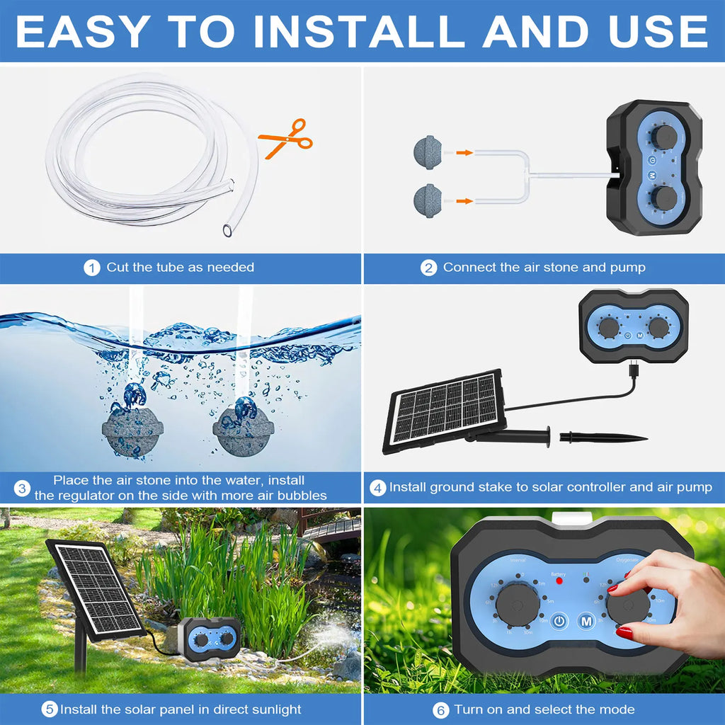 Solar Air Pump with Timer Pond Solar Oxygen Pump 2 Modes Solar Pond Aerator Bubble Adjuster for Small Pond Hydroponics Fish Tank Zpaxo