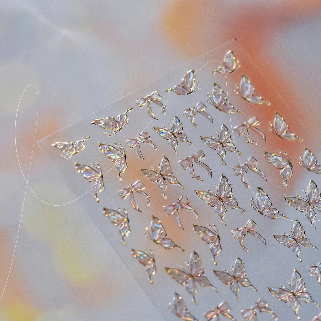 Jelly Nail Stickers Shiny Charming Butterfly Self Adhesive Art Ribbon