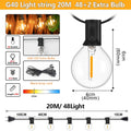 G40 Outdoor LED String Light EU Plug Shatterproof IP44 Waterproof Zpaxo 20M 48Bulbs EU Plug