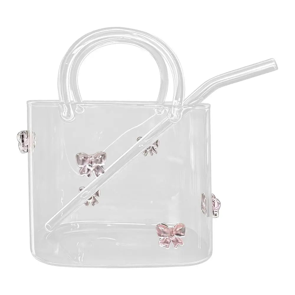 Glass Purse Drinks Wide Rim Clear Drinking Mug Straw Flower Vase