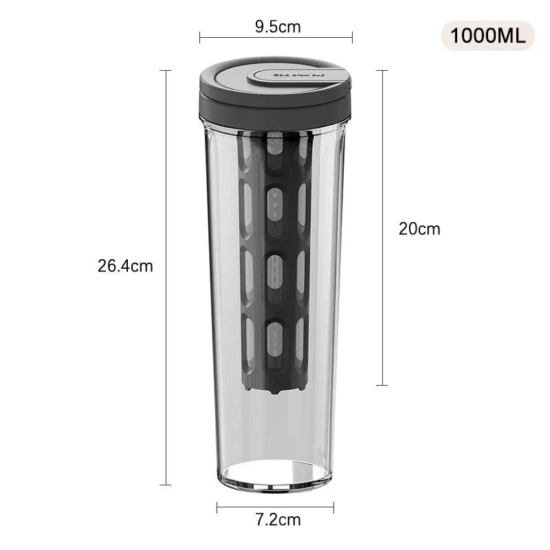 Cold Brew Coffee Pot High-capacity Espresso Filter Bottle Cold Brewing Pot Portable Iced Brew Coffee Maker Juice Coffe Kettle Zpaxo 1000ML Gray