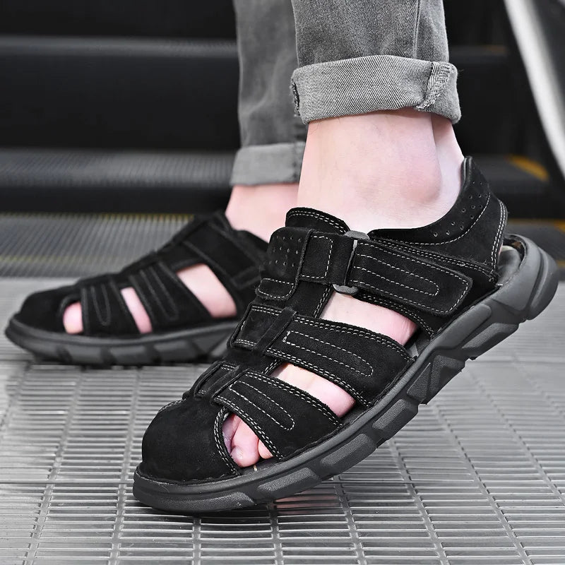 Summer Men Sandals Leather Mens Casual Shoes Outdoor Beach Roman Zpaxo