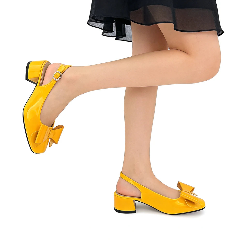 Women's Bow Chunky Heel Sandals | Square Toe Ankle Strap Heels