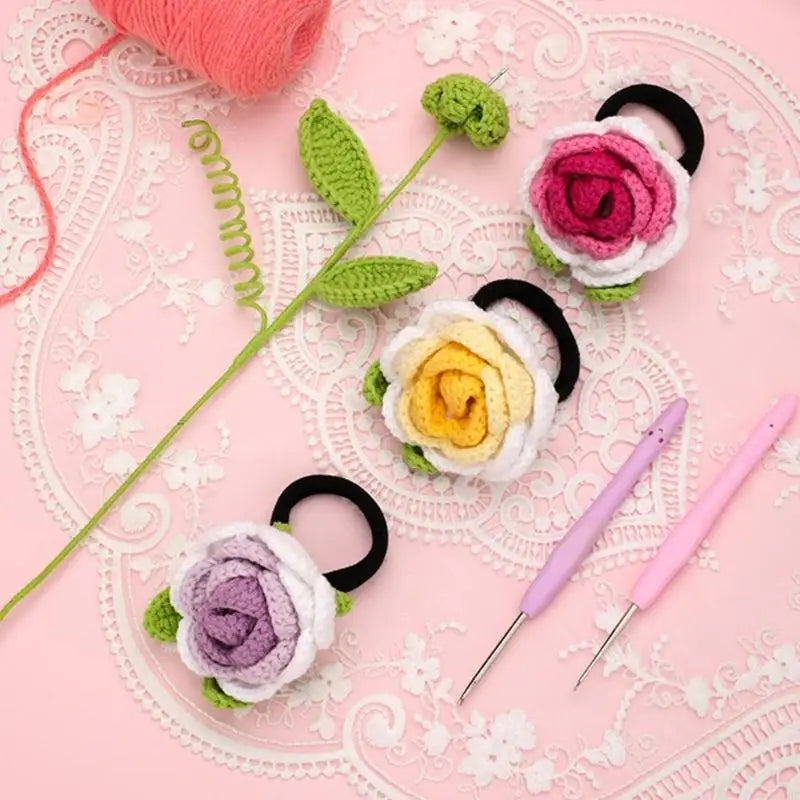 Flower Hairband Crochet Needle Knitting Handmade Hair Ropes Starter