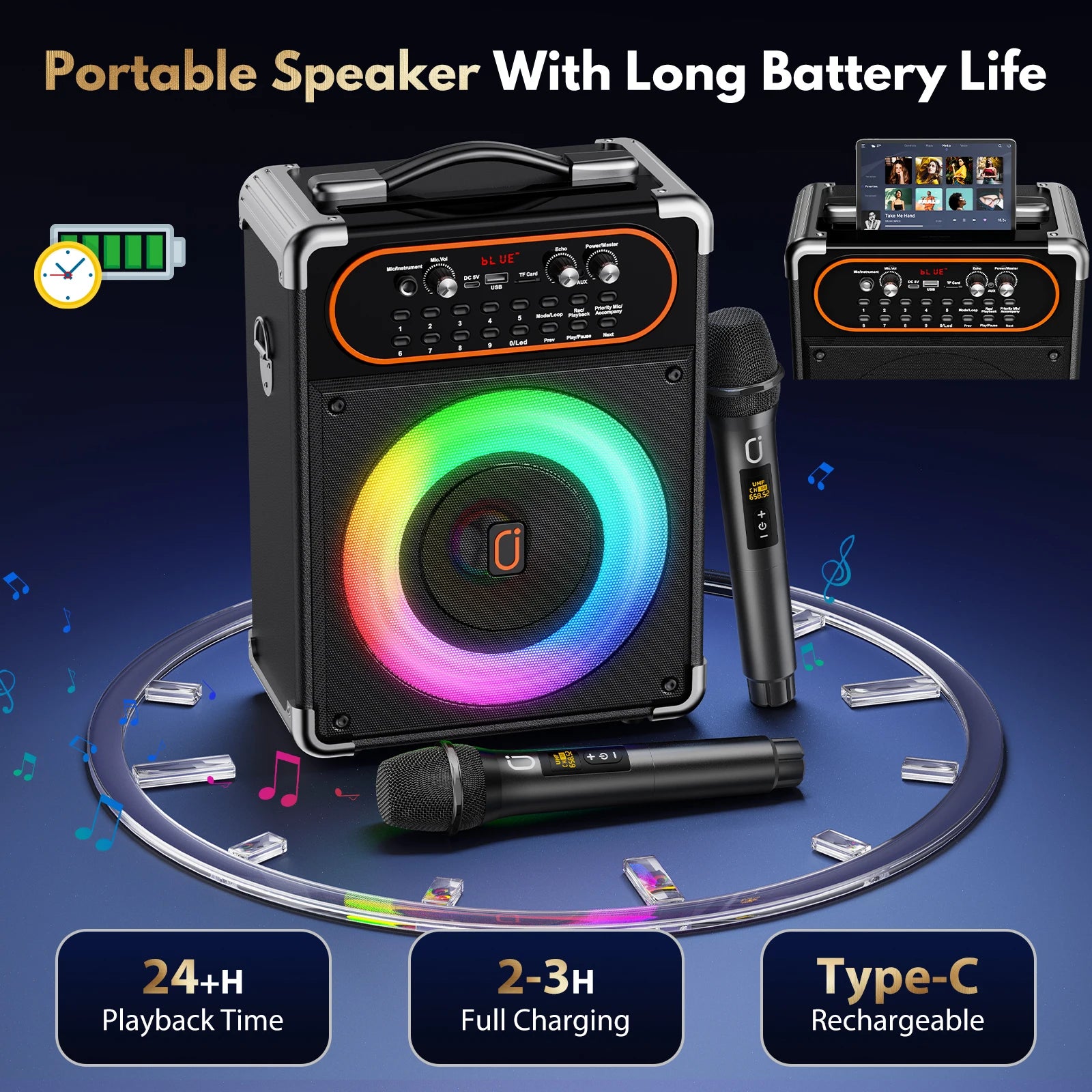 S68 Kara Ok 2 Microphones Portable Bluetooth 5 3 Speaker Suitable