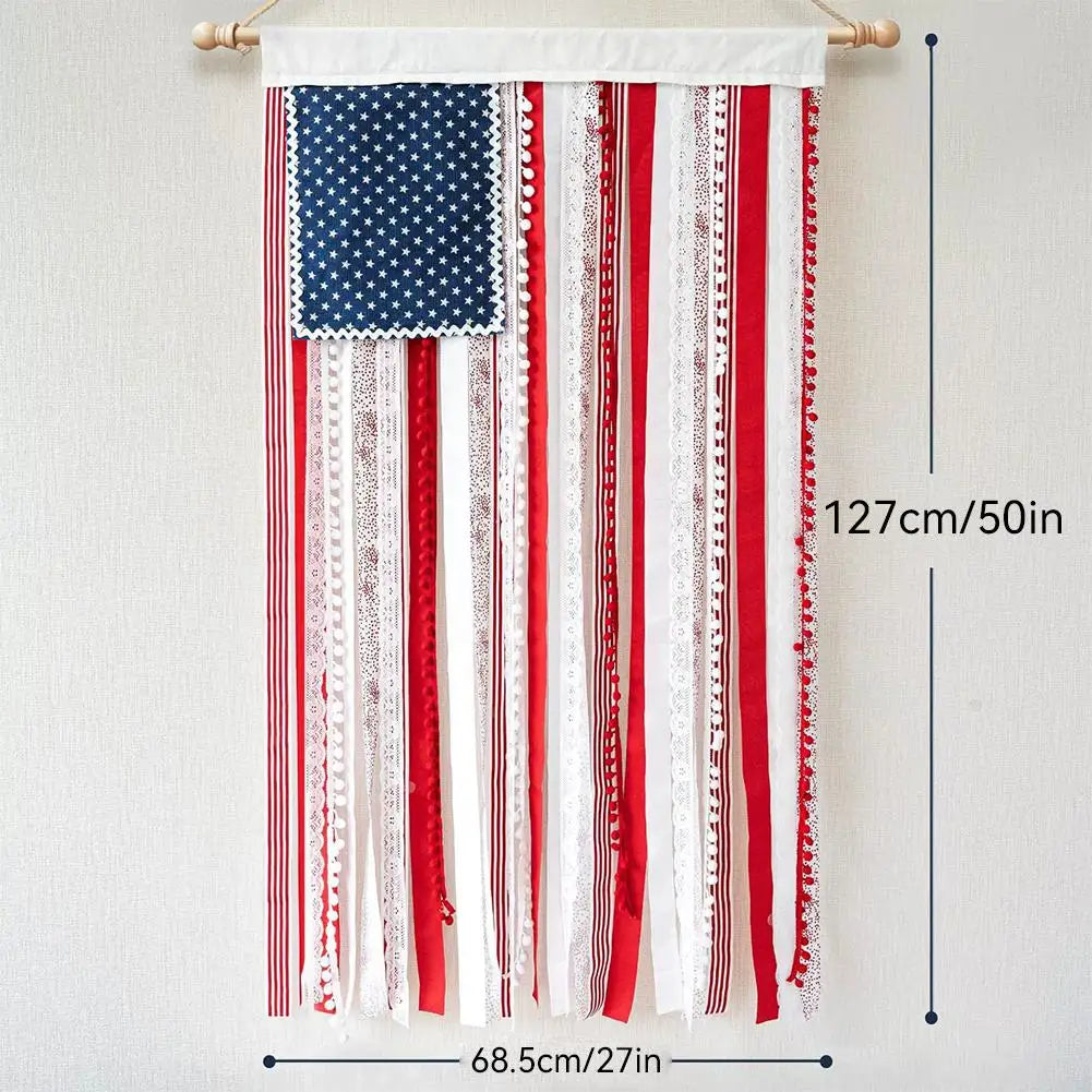 4th of July USA Flag Wall Hanging Banner with LED Lights Patriotic Wall Banner Zpaxo