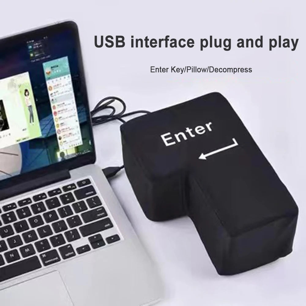 Big USB Enter Key Anti Stress Button Decompression Computer Vent Pillows Button Desktop Pillow For Programmer Zpaxo