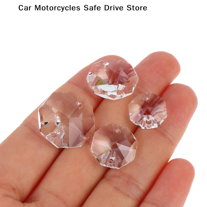 12- Clear Crystal Octagonal Loose Beads 2 Holes Chandelier Lamp Parts Zpaxo