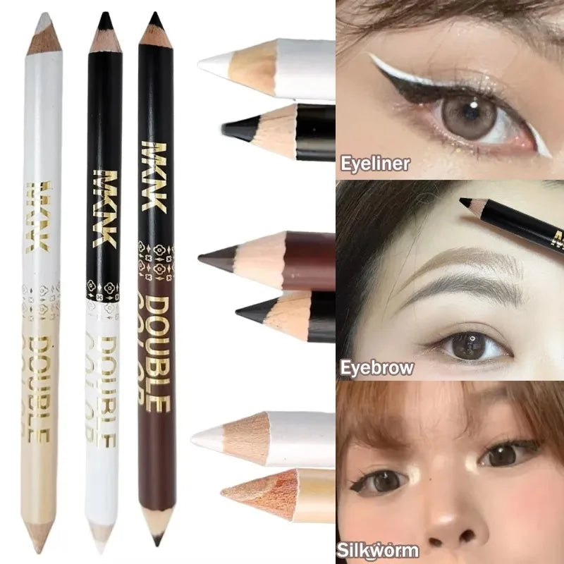 Dual-use Wooden Eyeliner Eyebrow Highgloss Pencil 1 Black White