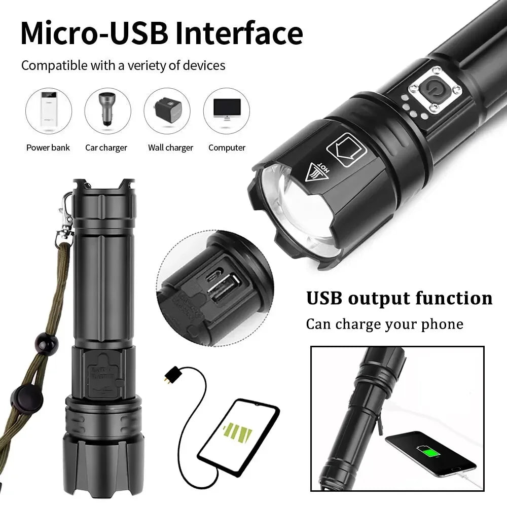 ESMARTER 30W LED Tactical Flashlight USB Rechargeable 1500m