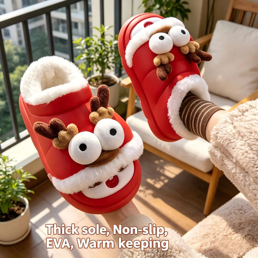 SHAJI Unisex Cute Cartoon Fuzzy Warm Slippers EVA Thick Platform Non