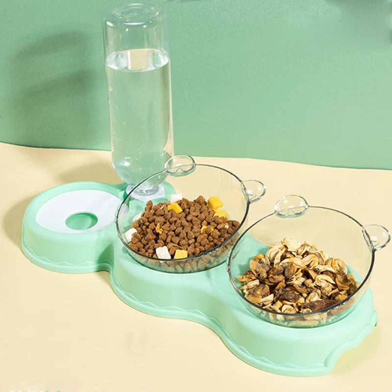 Double Pet Bowl Automatic Water Dispenser Non-slip Cat Dog Food Easy