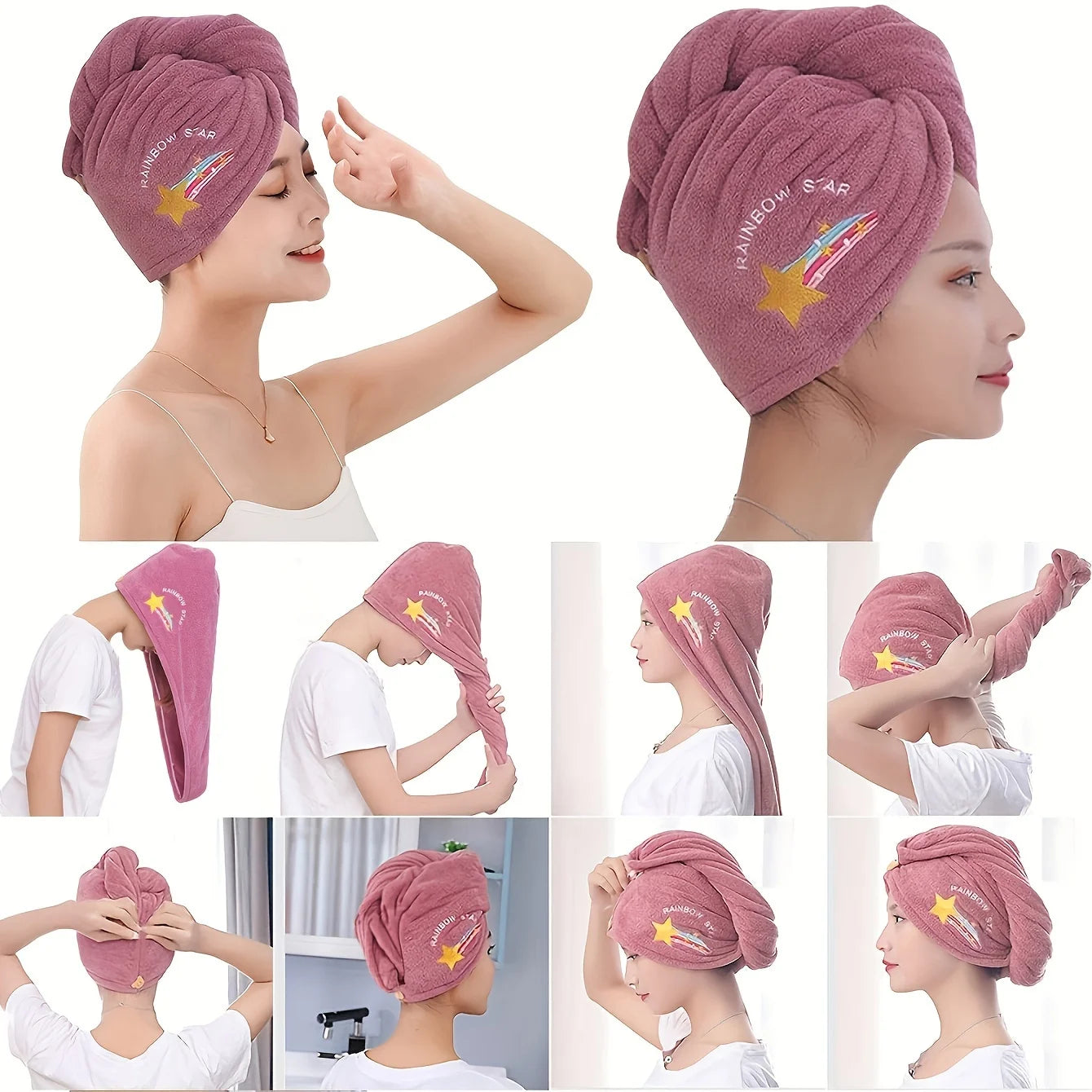 Knit Hair Towel Absorbent Quick-dry Wrap Soft Stylish Secure Button