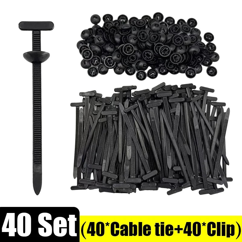 500set-10set Nylon Universal Cable Tie Buckle Car Fastener Clips Kit Pin Retainer Trim Bumper Rivet Door Trim Panel Clips Repair Zpaxo 40set- (80pcs)
