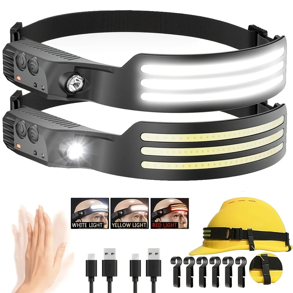 LED Sensor Headlamp USB Rechargeable Head Torch Built-in Battery Zpaxo