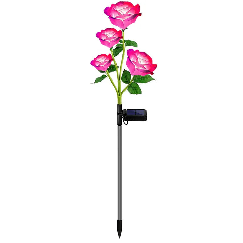 Solar Garden Lights Outdoor Color Changing Rose Light for Yard Christmas Decoration Enlarged Solar Panel Realistic Flower Lamp Zpaxo 4 Head-Pink 2 PCS China Mainland