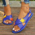 Women Sandals Summer Cross Band Open Toe Beach Shoes Large Flat Zpaxo Blue 37