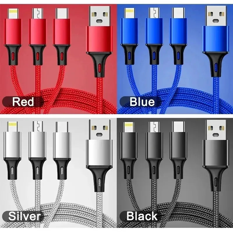 3-in-1 Fast Charging Cable USB-C Micro USB Lightning 1.2m