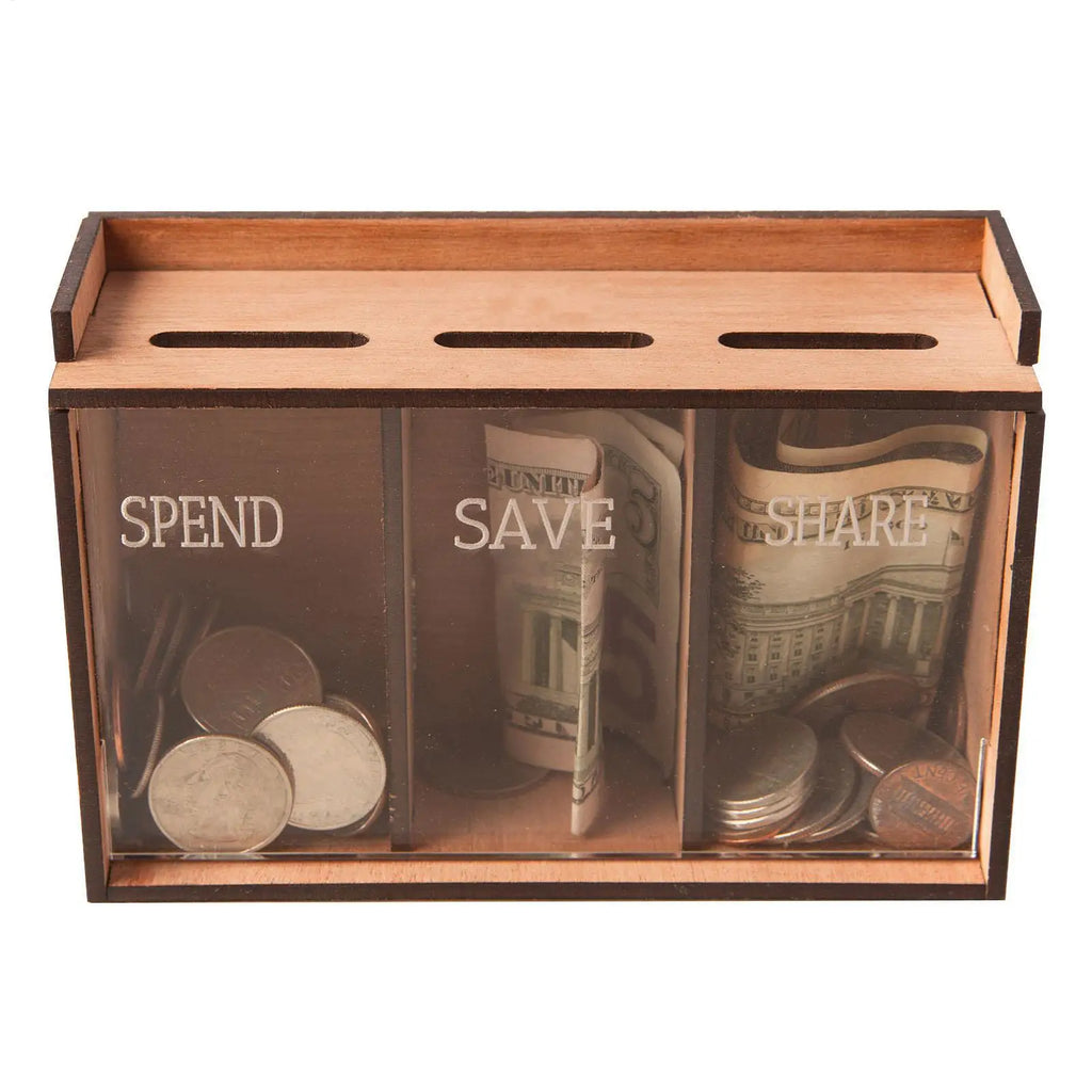 Money Saver Cash 3 Compartments Wooden Removable Coin Saving