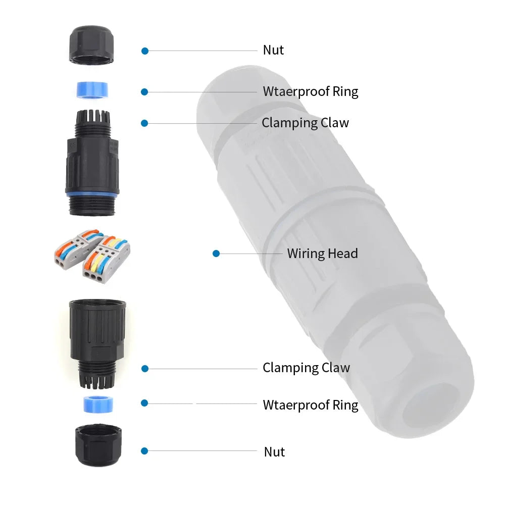 IP68 Waterproof Cable Connector Quick Connection 2 in 2 out 3 in 3 out 2/3 Pin Electrical Terminal Adapter Wire Connector Zpaxo