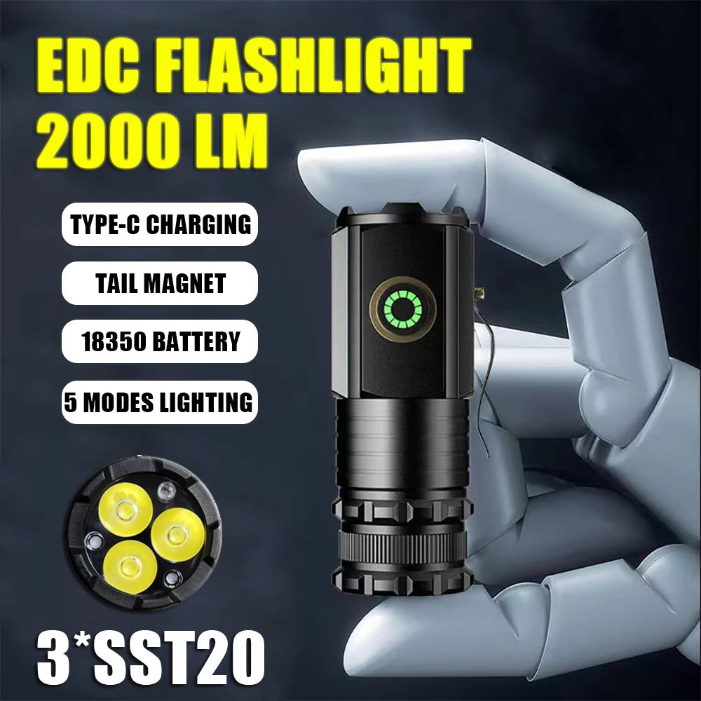 KDULIT 2000LM Mini EDC Flashlight | Type-C, IP68, Tail Magnet EDC Flashlight Zpaxo