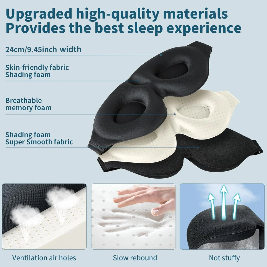 3D Contoured Sleep Mask & Earplugs – Light Blocking Travel Set