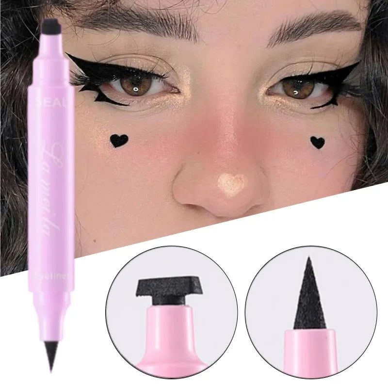 1PC 2 in 1 Eyeliner Stamp Pencil Waterproof Double-ended Black Liquid Eye Liner Pen Quick Dry Triangle Seal Eye Liner Make Up Zpaxo
