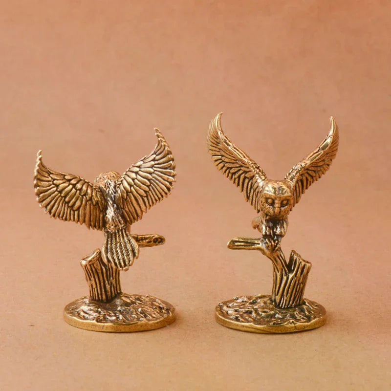 Retro Copper Animal Tea Pet Desktop Ornament Decor Crafts Animal Figurines Antique Solid Brass Owl Miniature Figurines Zpaxo Default Title