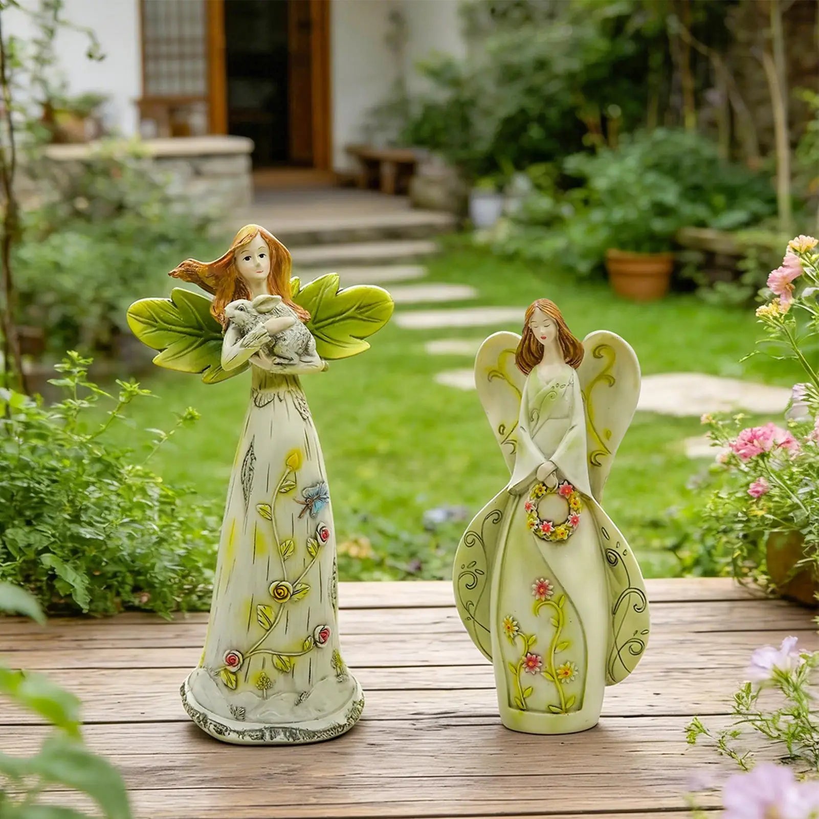 Fairy Statues Resin Hand-painted Desktop Decoration Flower Statue