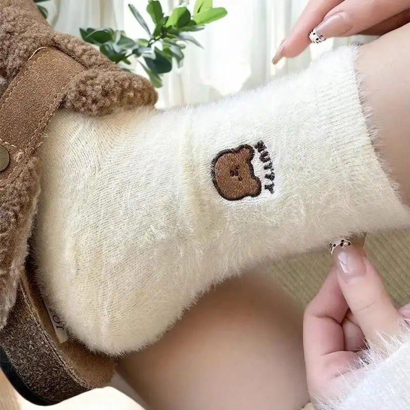 1 4Pairs Autumn Winter Women's Thick Warm Cartoon Animal Bear Bow Zpaxo
