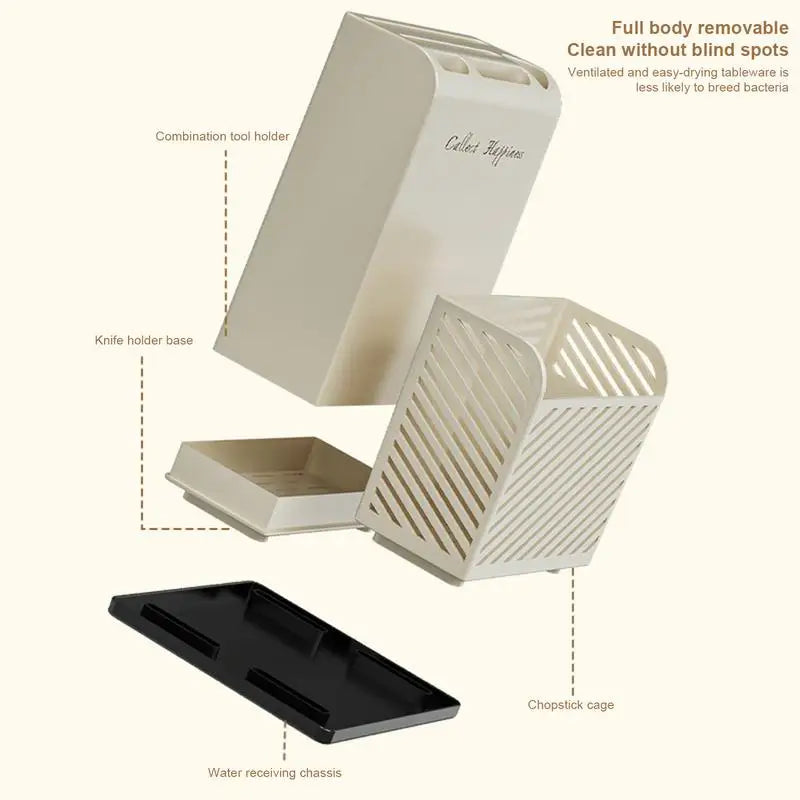 Kitchen Countertop Cutlery Holder Kitchen Utensil Organizer Rack Knife Holder Fork Spoon Chopsticks Tube With Drain Zpaxo