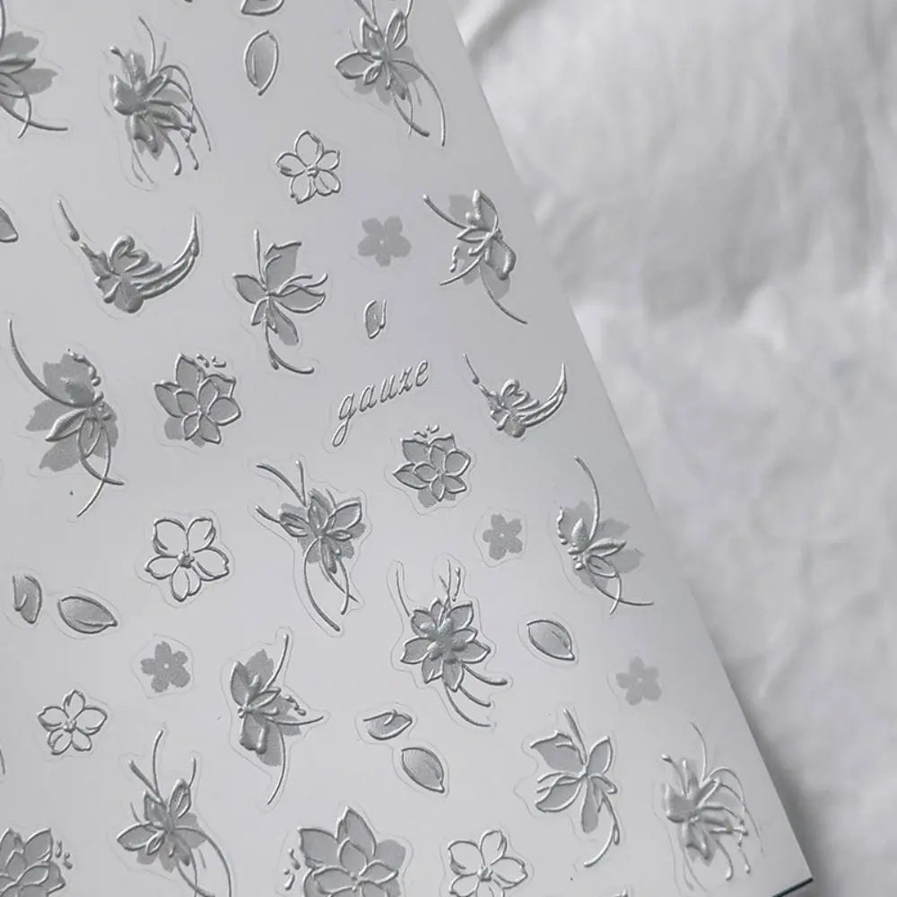 5D White Flower Nail Stickers Charm Simple Floral Petal Sticker Zpaxo