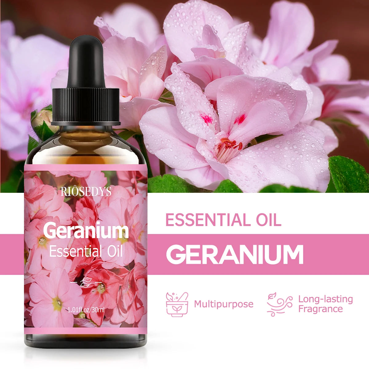 Geranium essential oil natural fragrance, is suitable for body massage treatments ,hair care anddiffuser Zpaxo