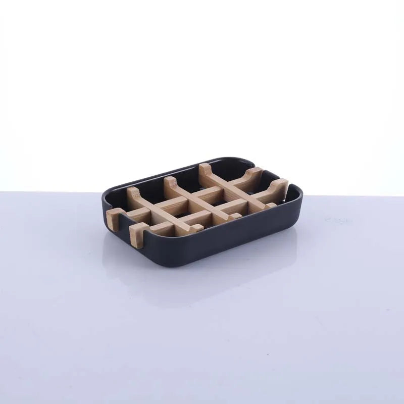 Bamboo Soap Dish – Eco-Friendly Draining Wooden Holder & Tray Bamboo Soap Dish Zpaxo black