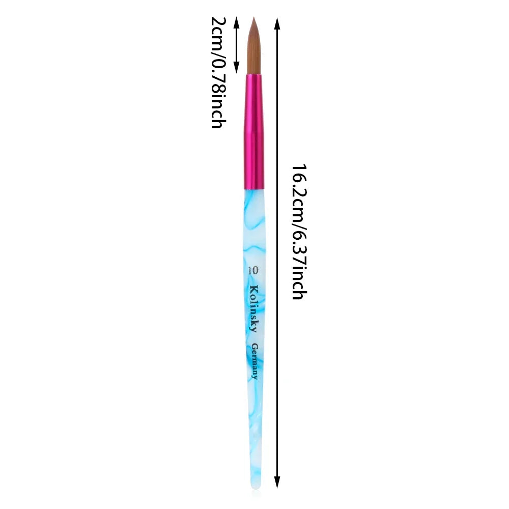 Acrylic Nail Brush Pure Kolinsky Hair Powder Round Shaped Pink Liquid Zpaxo Type E-SIZE 10