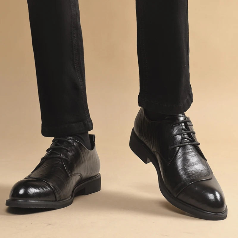 Leather Oxford Shoes Metal Rivet Detail Lace Up Formal Dress Zpaxo