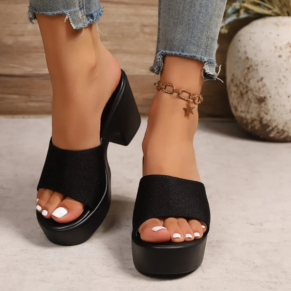 Thick Bottom All-match Fashion Sandals and Slippers Women's Night Club Thick Heel High Heel Sexy Slippers Zpaxo
