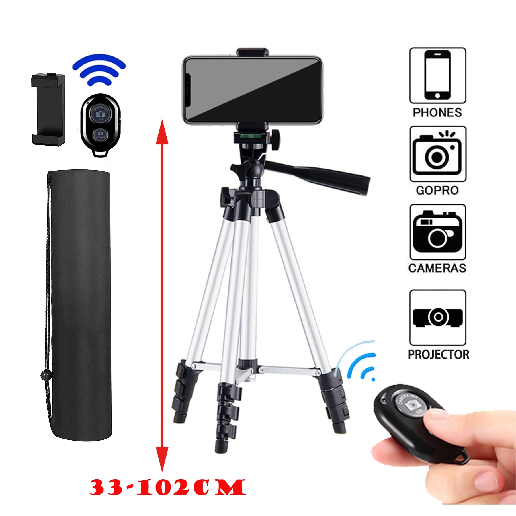 Phone Tripod For Video Recording Phone Tripod Stand with Bluetooth Remote Universal Camera Phone Photography Stand For SLRCamera Zpaxo Sliver