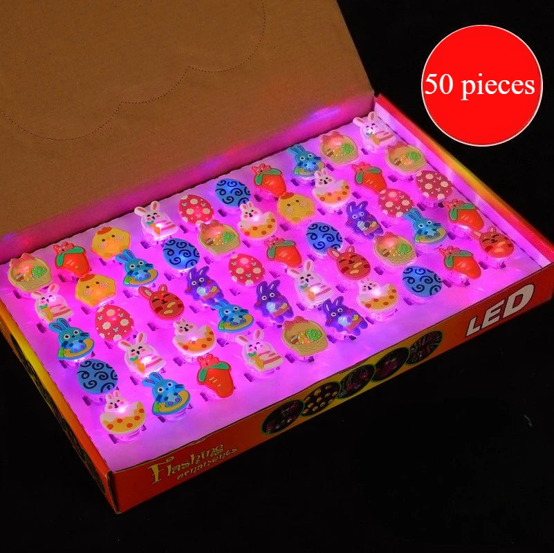 Easter LED Luminous Finger Rings Chick Rabbit Light Up Ring Toys Glow