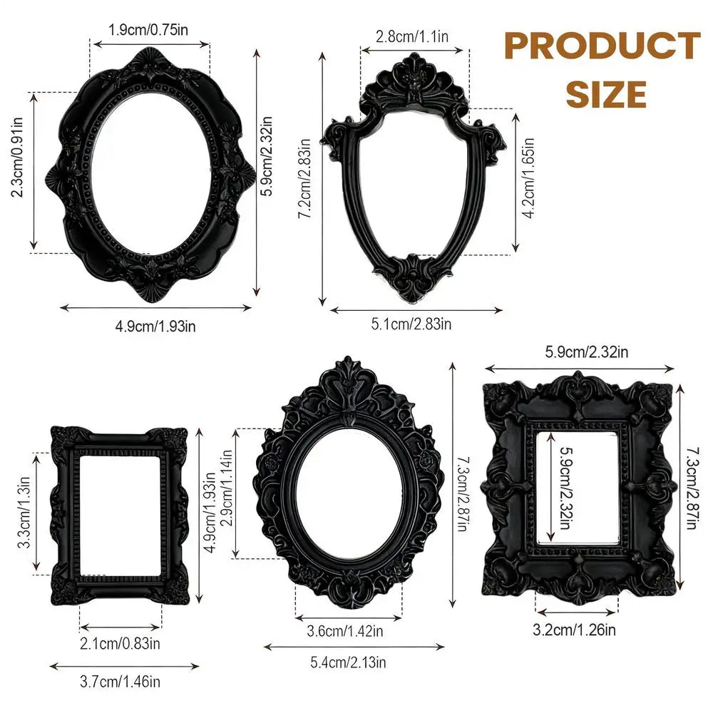 5Pcs Vintage Mini Picture Frames Elegant Golden Tone Baroque Resin Wall Mounted Display Cases Wedding Christmas Home Decor Zpaxo Black