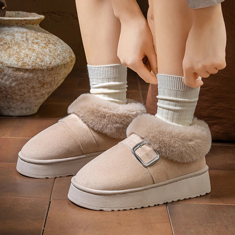 Women's Warm Cotton Shoes Indoor Outdoor Anti-slip Fluffy Fuzzy