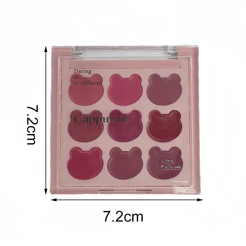 9Color Bear Lipstick Palette Lip Mud Matte Sweet Warm Colors Cheeks