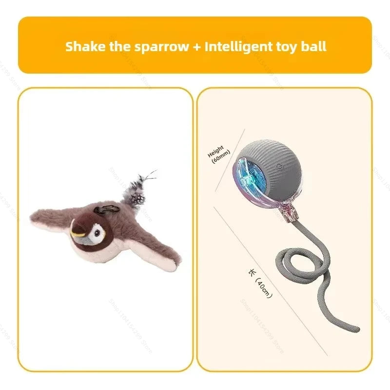 Interactive Cat Toys Rechargeable Flying Bird Rat Cat Toy Chirping Flapping Bird Can Add Catnip Touch Activated Cute Plush Toy Zpaxo Sparrow - Grey ball