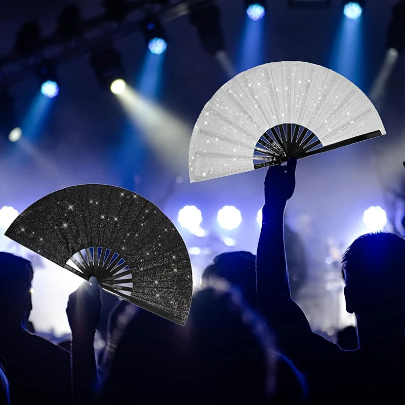 [Large Folding Party Fans]Glittering Hand Fans Large Party Style Folding Fans, Birthday Theme Performance & Festival Ball Gift Zpaxo